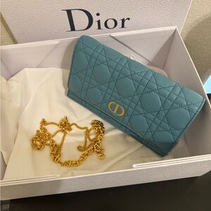 Dior Caro Pouch with Chain. New! Color: Azure Blue.